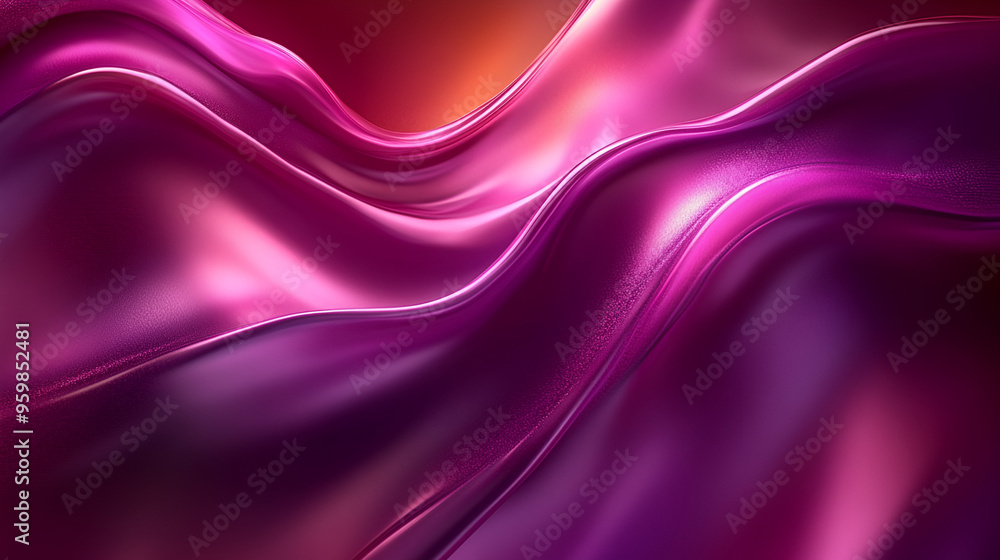Poster flowing waves of vibrant purple fabric illuminated by soft light create a mesmerizing and dynamic vi