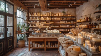 A Cozy Candle Shop Filled with Scented Candles Evoking Warmth and Serenity for Visitors
