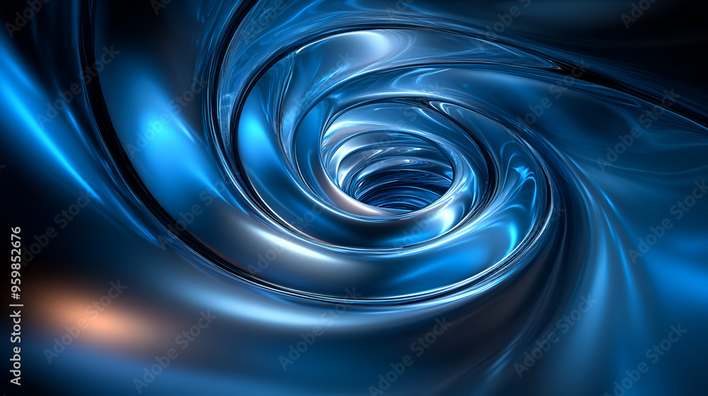 Poster swirling blue vortex formation suggesting depth and motion, ideal for visual exploration of abstract