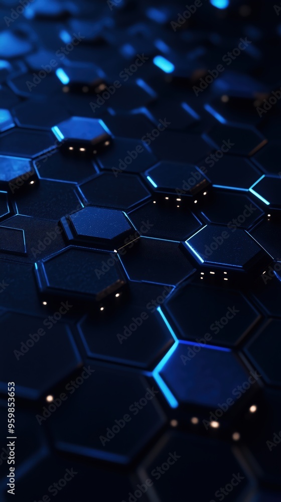 Poster futuristic minimalist design with illuminated hexagonal patterns for modern posters.