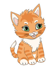 Cute red tabby kitten. Cartoon vector illustration, isolated on white