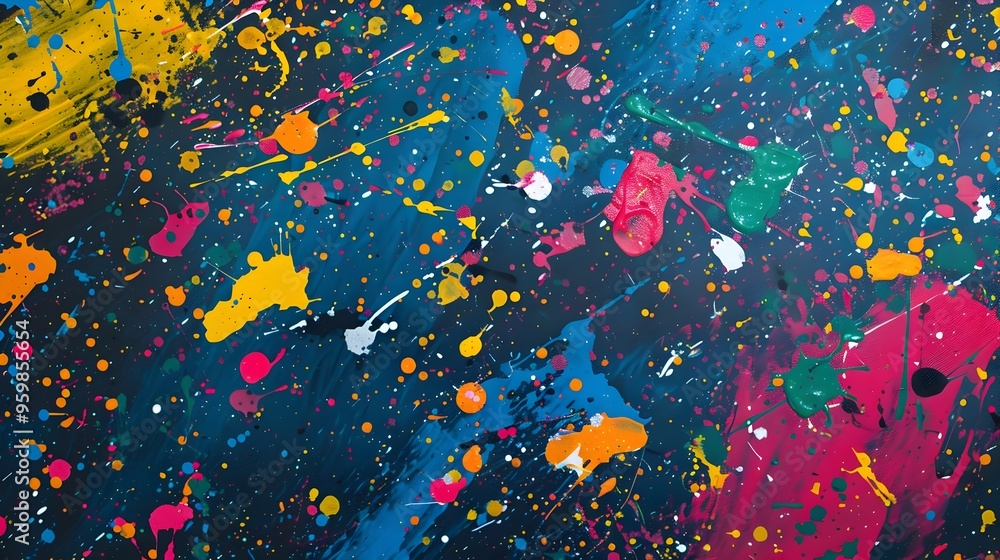 Poster vibrant dynamic splatter paint abstract background in bold colors for concepts