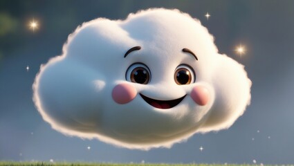 Fototapeta premium Adorable and happy cartoon fluffy cloud