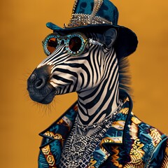Luxury zebra in yellow and blue in glasses