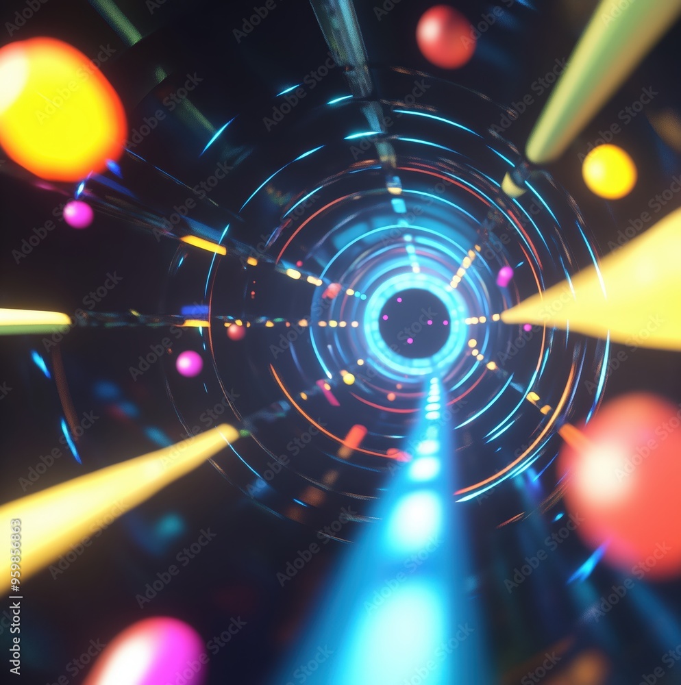 Poster futuristic minimalist design featuring dynamic colorful intersections for modern decor.