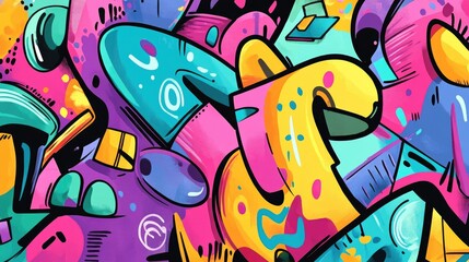 Abstract Graffiti Art with Vibrant Colors and Geometric Shapes