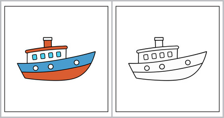 Simple kids coloring page featuring a fun boat design, perfect for young children to color.