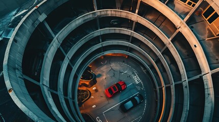 Aerial View of a Spiral Parking Garage