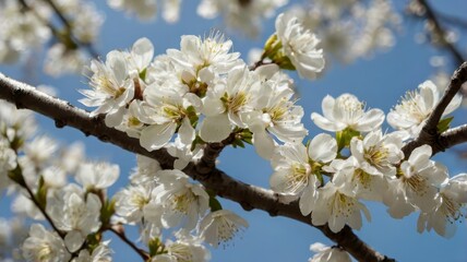  Tree branch with white spring blooms
