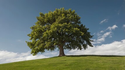 Obraz premium Tree on grassy hill isolated, white or transparent PNG 