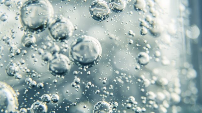 A close-up view of fizzing bubbles rising in a carbonated beverage, capturing the effervescence of the moment.