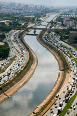 Obraz premium Aerial view of Tiete and Pinheiros Marginal avenue in Sao Paulo