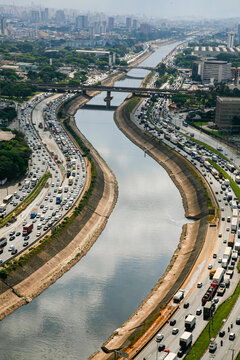 Aerial view of Tiete and Pinheiros Marginal avenue in Sao Paulo