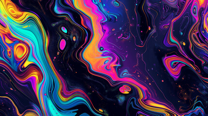 psychedelic background, liquid swirls, colorful, black background, vector art style, high resolution, high contrast