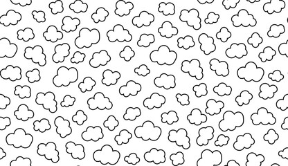 Cloud or Smoke Seamless pattern background kids hand drawing set illustration black color isolated on white background