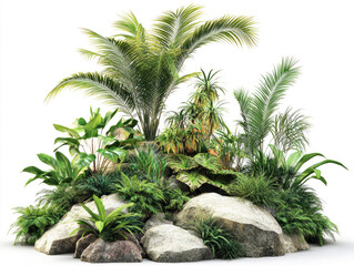 Obraz premium group of plants on top of a pile of rock