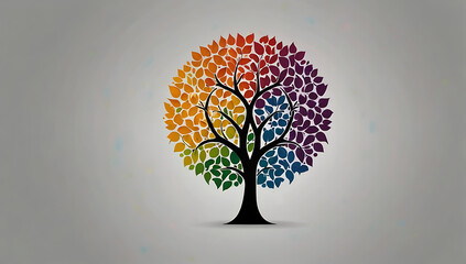 A Simple Flat Style minimalistic 2D peace tree with colorful leaves, simple 2D minimalistic icon logo style with white plain background and copy space