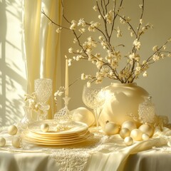 Stunning Pale Yellow Fashion Holiday Decoration Background: A Chic and Festive Visual. Showcasing Elegance and Celebration.
