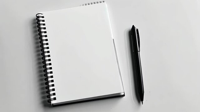 Spiral notebook and pen on white background, office supplies concept