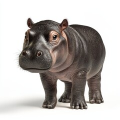 Obraz premium Baby hippopotamus standing on a white background