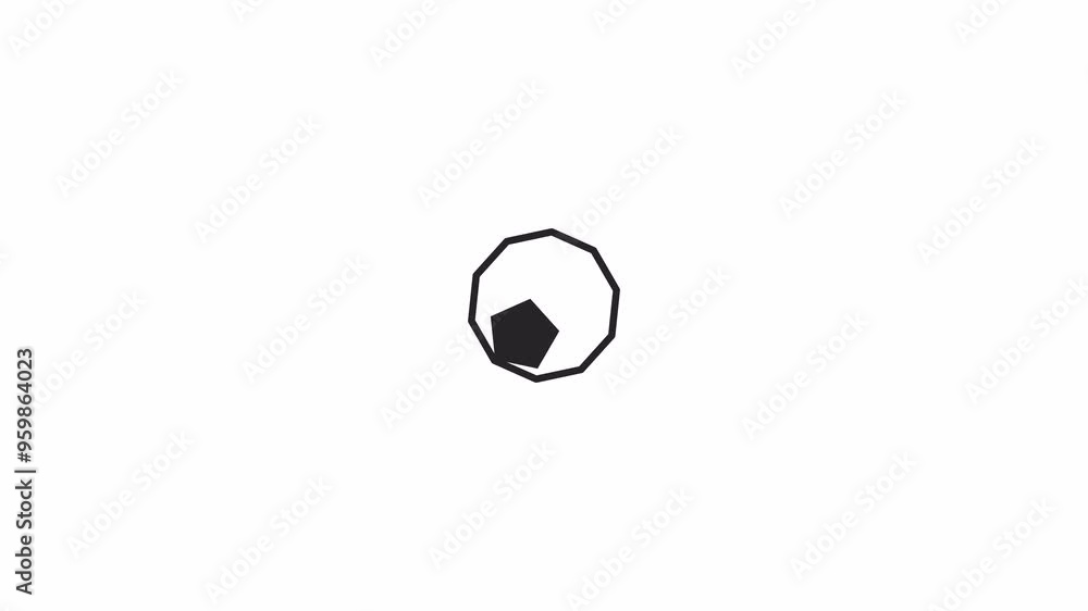 Poster pentagon inside turning polygonal shape loading animation black and white. virtual network animated 