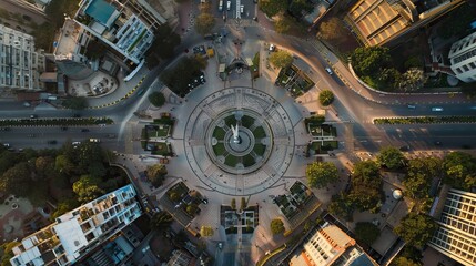 Aerial View of a Roundabout in a City