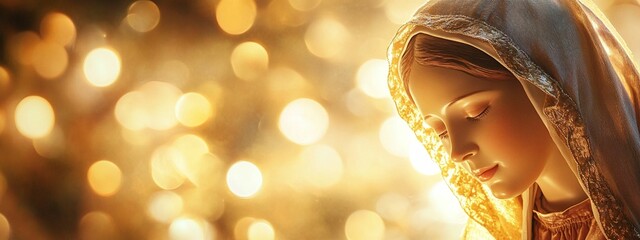 portrait of a Virgin Mary and baby Jesus. Abstract light background, with copy space for text. For christmas, easter, banner, design, Virgin Mary mother of Jesus