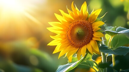 Obraz premium Vibrant Yellow Sunflower in Golden Sunlight.