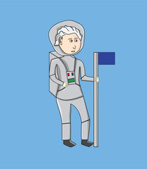 Obraz premium Vector Illustrations of Astronauts planting a flag, for Science Fiction Posters Covers, and Backgrounds and article clothes