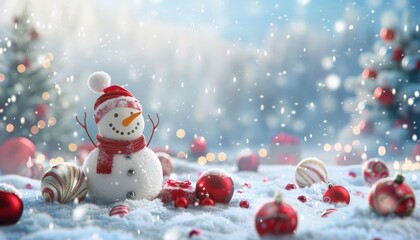 Fototapeta premium Cheerful Snowman a Christmas Winter Wonderland