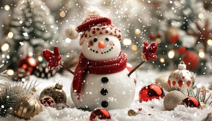 Fototapeta premium Cheerful Snowman a Christmas Winter Wonderland