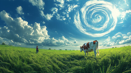 A Cow Grazing in a Crop Circle