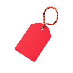 A vibrant red tag with a string loop, perfect for labeling items or products in a variety of settings.
