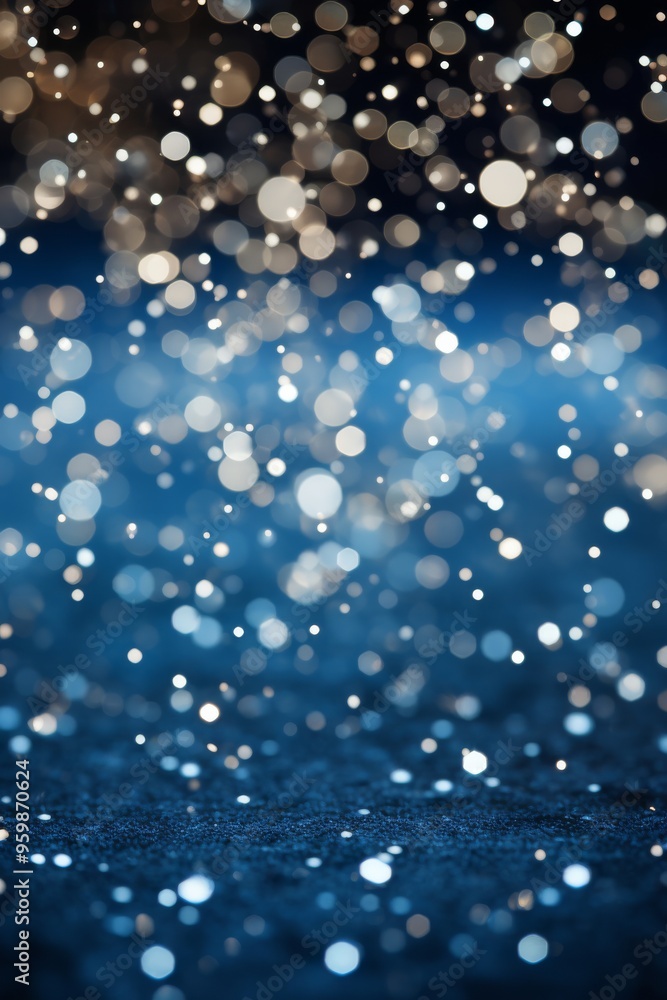 Poster a shimmering display of bokeh lights against a dark blue background creating a festive atmosphere