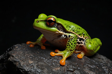 Obraz premium one frog on a rock isolated on a black background