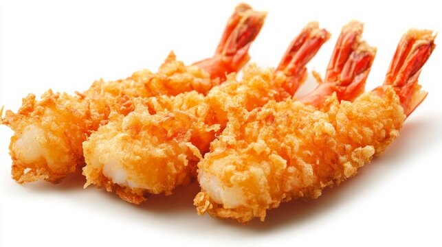 Ebi fry (Japanese fried shrimp) isolated on white background. Japanese Ebi Fry is shrimp that has been peeled, coated in flour, dipped in egg batter, then breaded and fried in oil