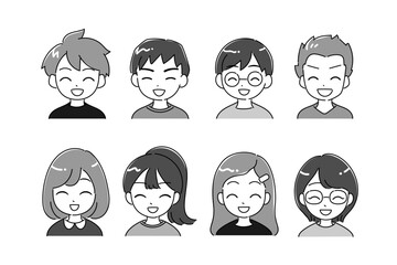 子供のアイコンイラストセット　口を開けて笑う　バストアップ