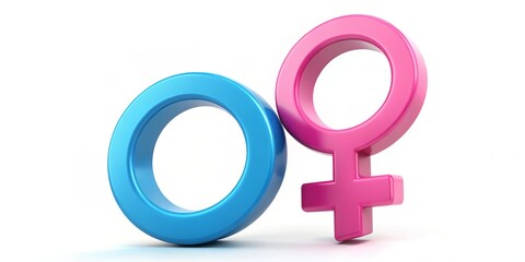 Male and female gender symbols in bright blue and vibrant pink colors prominently displayed on a crisp white