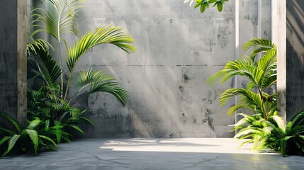 Decorative plant in empty luxury concrete wall room background