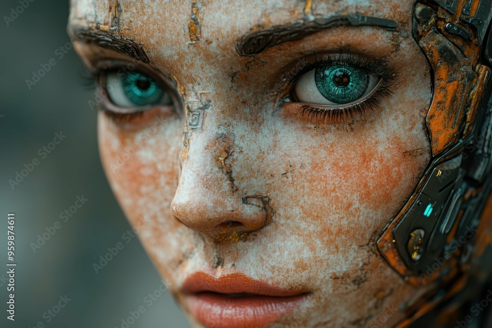 Aufkleber a close-up of a humanoid robot's face with realistic skin texture, symbolizing the advancements in a