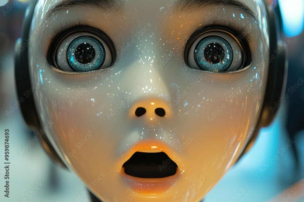 Aufkleber a close-up of a humanoid robot's face with realistic skin texture, symbolizing the advancements in a