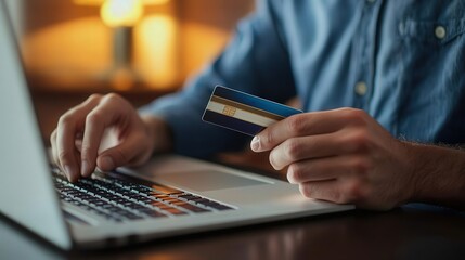 A person making an online purchase with a credit card, showcasing the interaction between technology and commerce.
