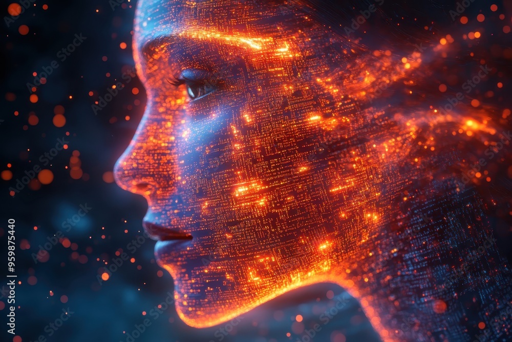 Aufkleber a glowing, abstract human face made of code and data streams, symbolizing the ai-driven analysis and