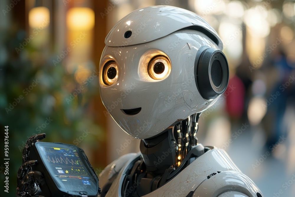 Aufkleber a close-up of a humanoid robot's face with realistic skin texture, symbolizing the advancements in a