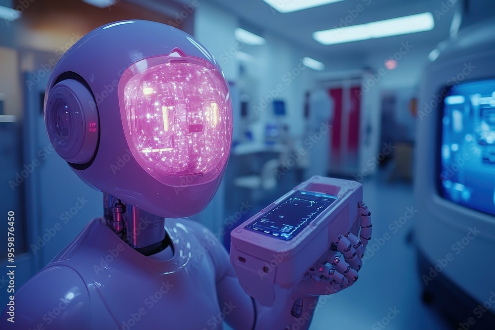 Poster a close-up of a humanoid robot's face with realistic skin texture, symbolizing the advancements in a