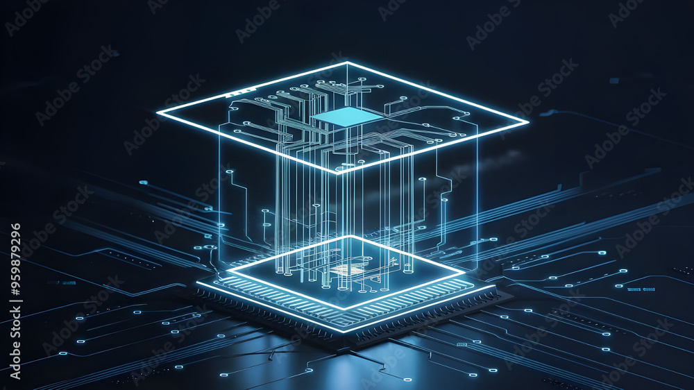 Fototapete futuristic circuit board with central processor. a captivating image of a complex circuit board, sho