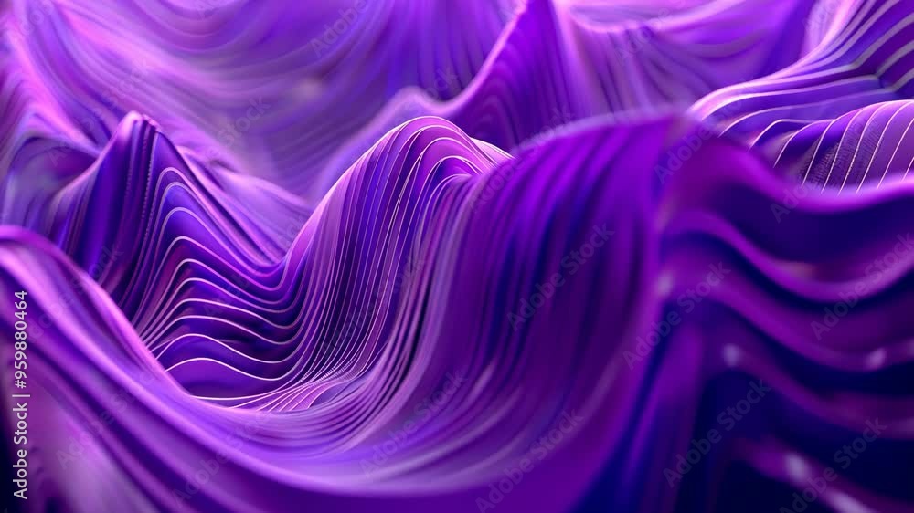 Poster exploring vibrant purple wave patterns in a mesmerizing digital landscape created in a design studio