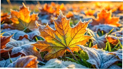 Autumn morning with frost-covered leaves - Powered by Adobe