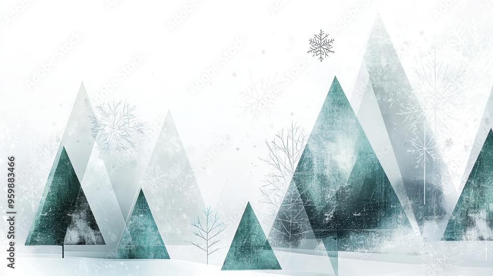 Leinwandbilder a tranquil winter forest features christmas trees shaped as varying triangles, creating an abstract 