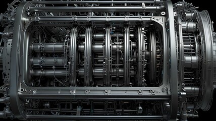 Obraz premium A detailed wireframe design of an engine, intricately showcasing the blend of traditional and modern engineering techniques.